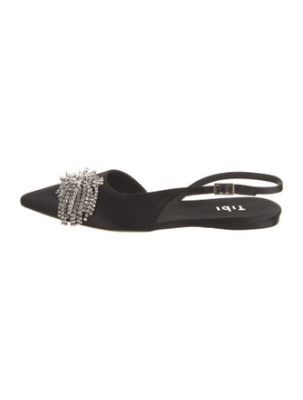 Tibi Satin Crystal Embellishments Slingback Flats