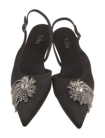 Tibi Satin Crystal Embellishments Slingback Flats