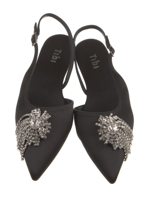 Tibi Satin Crystal Embellishments Slingback Flats