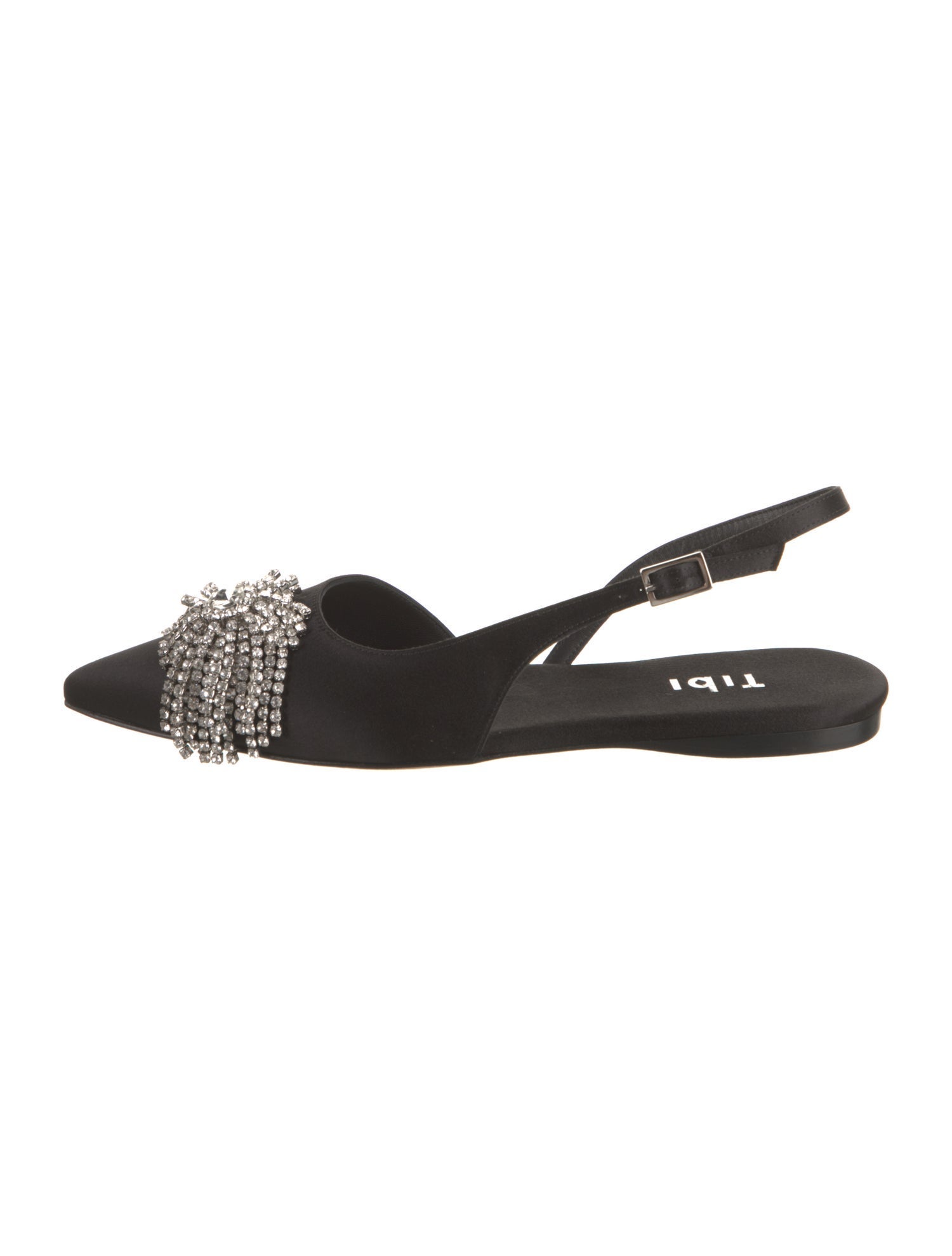 Tibi Satin Crystal Embellishments Slingback Flats