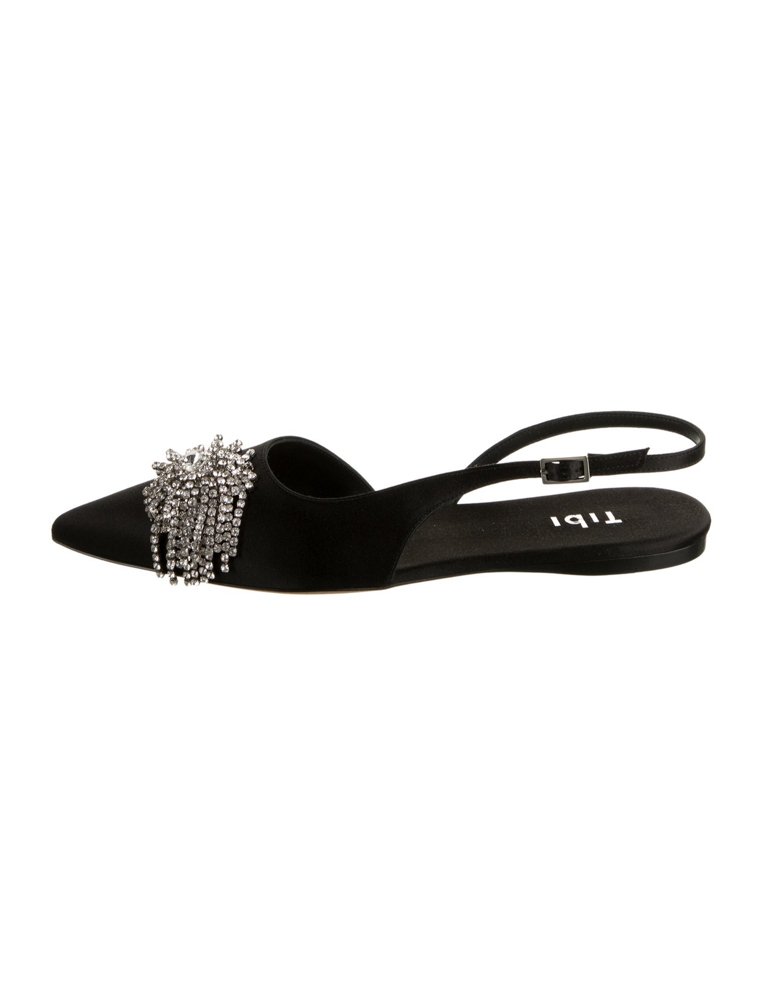 Tibi Satin Crystal Embellishments Slingback Flats