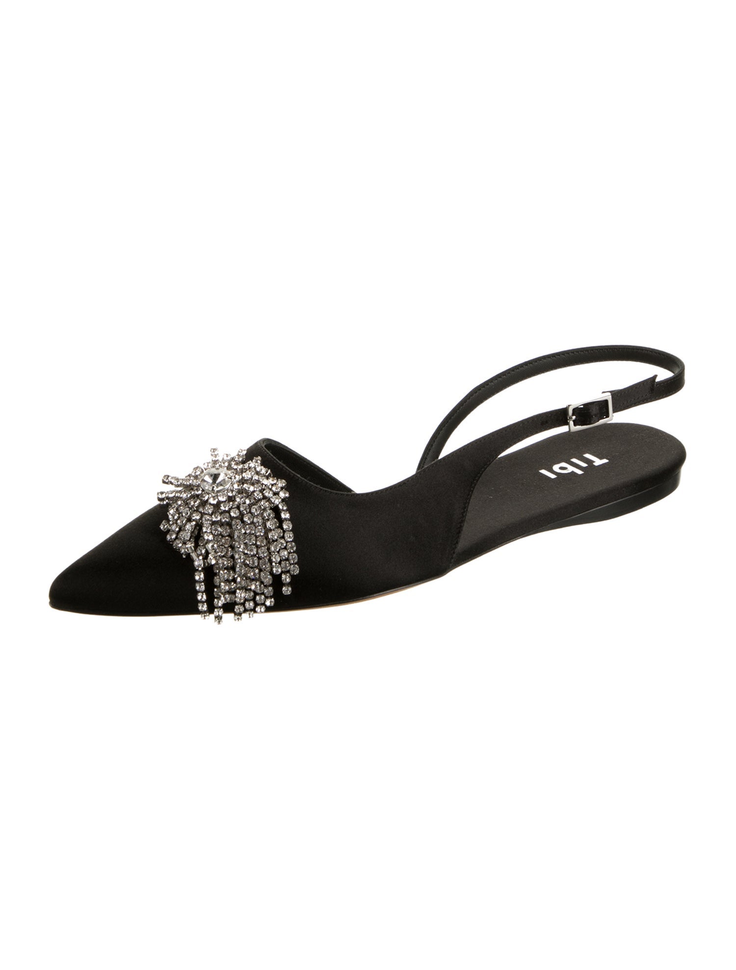 Tibi Satin Crystal Embellishments Slingback Flats