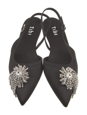 Tibi Satin Crystal Embellishments Slingback Flats