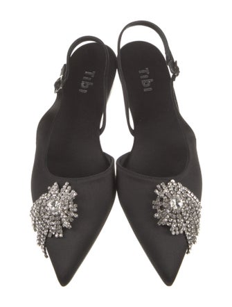 Tibi Satin Crystal Embellishments Slingback Flats