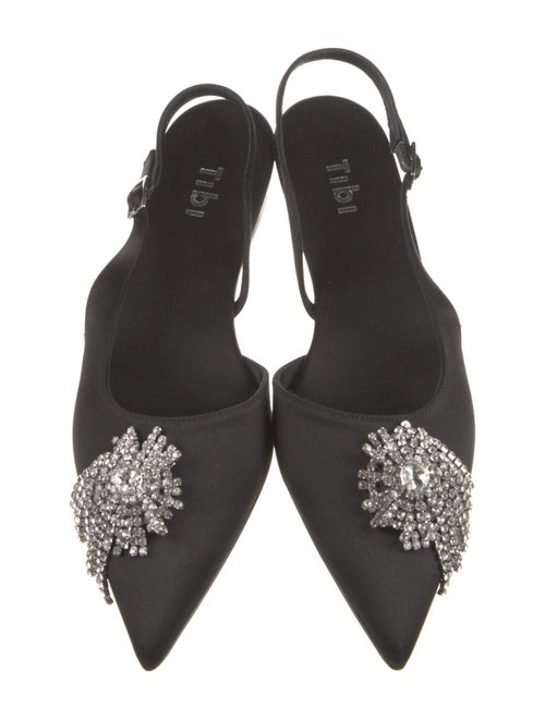 Tibi Satin Crystal Embellishments Slingback Flats