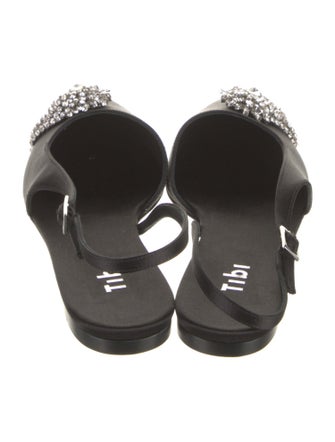 Tibi Satin Crystal Embellishments Slingback Flats