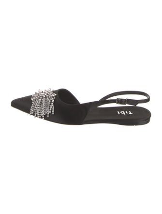 Tibi Satin Crystal Embellishments Slingback Flats