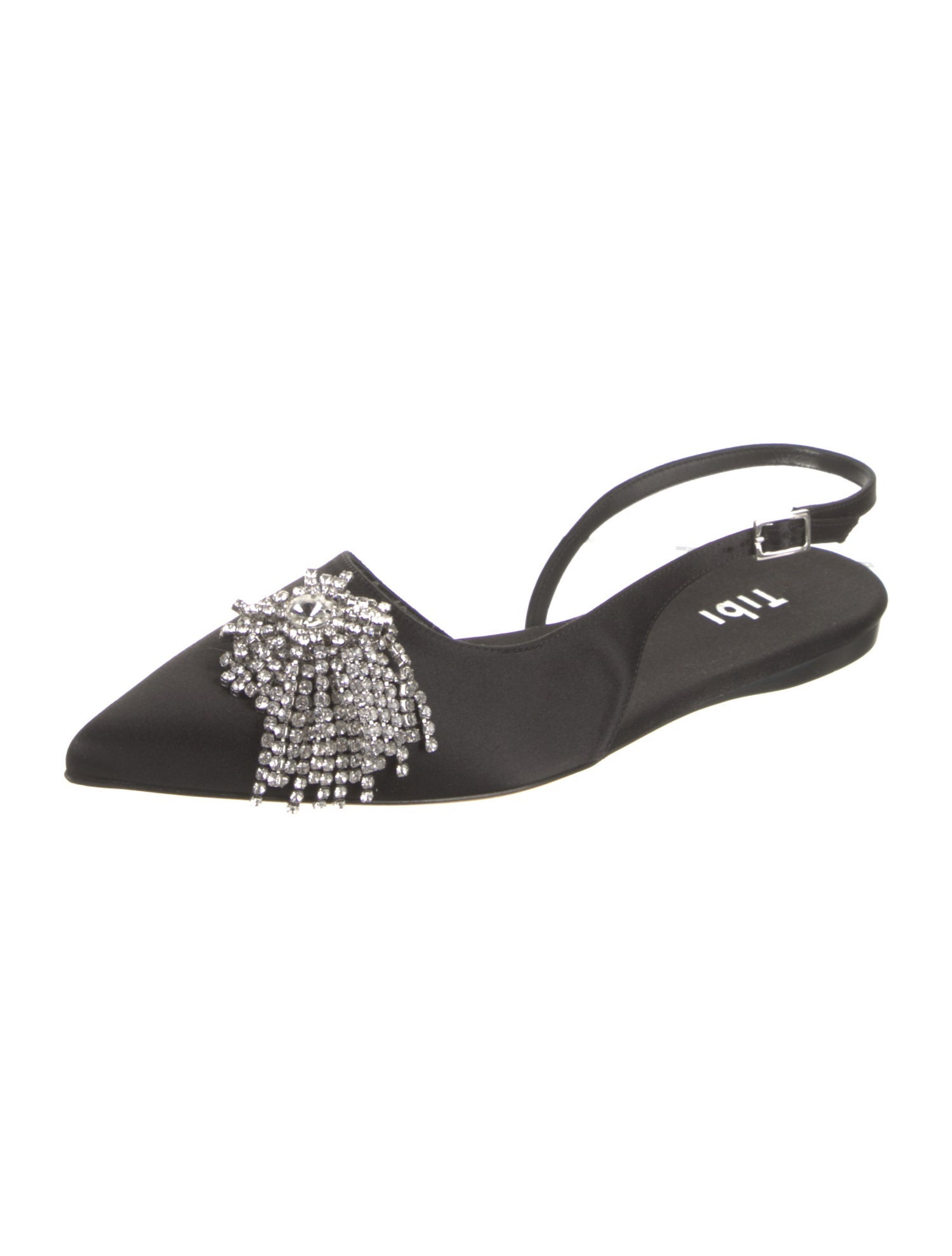 Tibi Satin Crystal Embellishments Slingback Flats