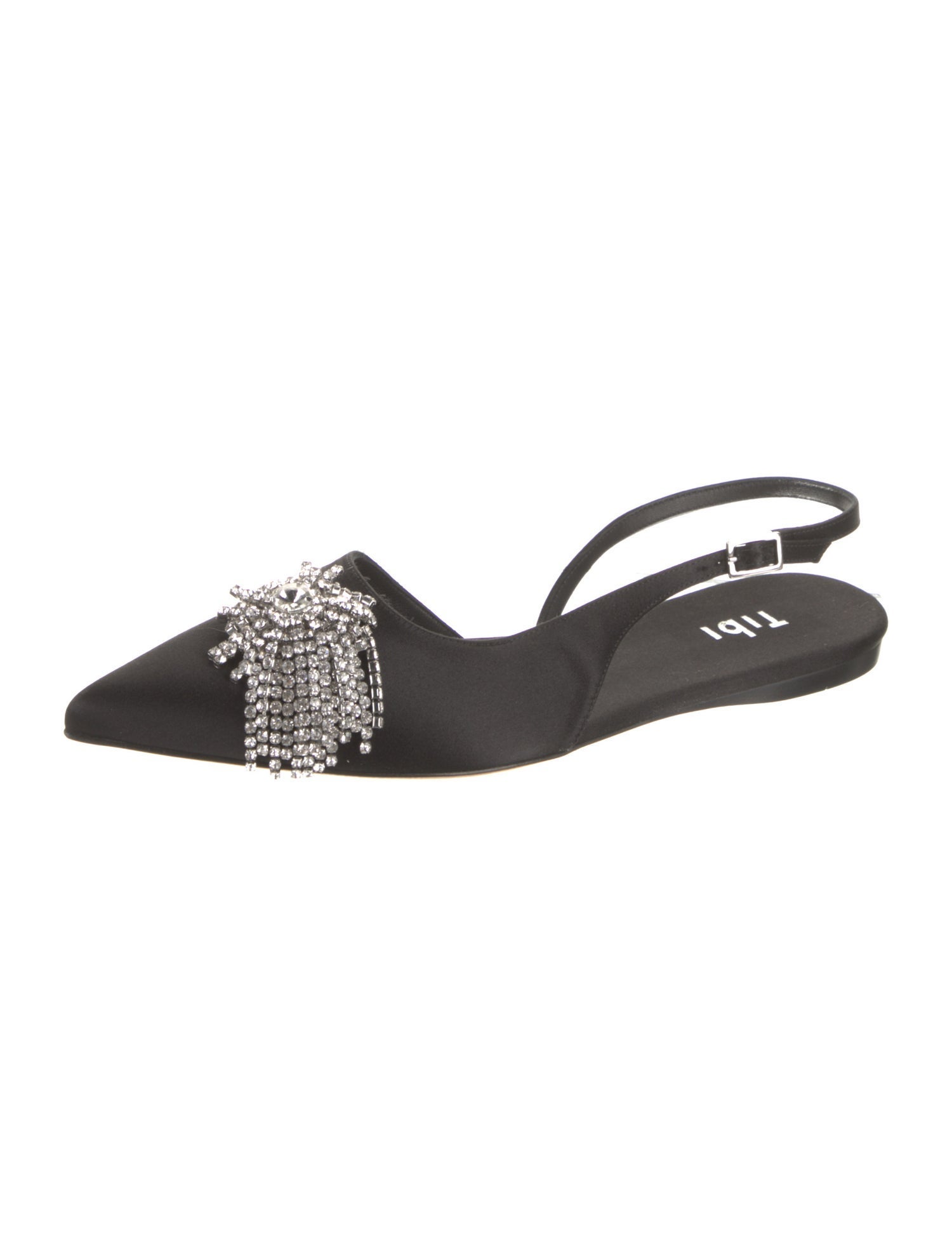 Tibi Satin Crystal Embellishments Slingback Flats