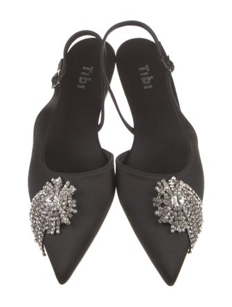 Tibi Satin Crystal Embellishments Slingback Flats