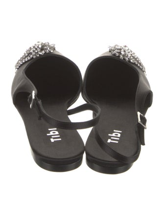 Tibi Satin Crystal Embellishments Slingback Flats