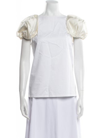 Tibi Square Neckline Short Sleeve Blouse