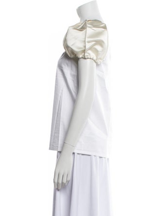 Tibi Square Neckline Short Sleeve Blouse