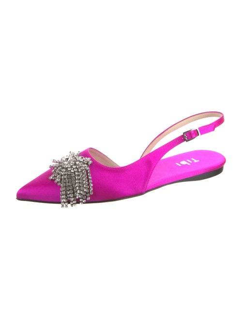 Tibi Satin Crystal Embellishments Slingback Flats