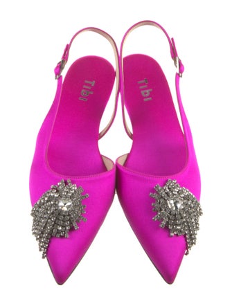 Tibi Satin Crystal Embellishments Slingback Flats
