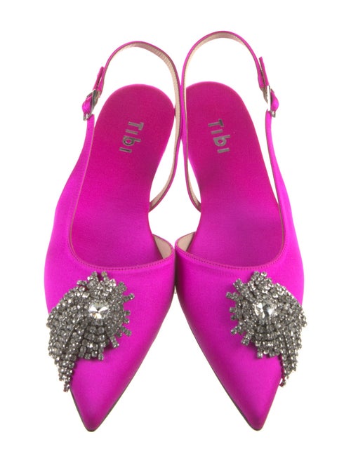 Tibi Satin Crystal Embellishments Slingback Flats