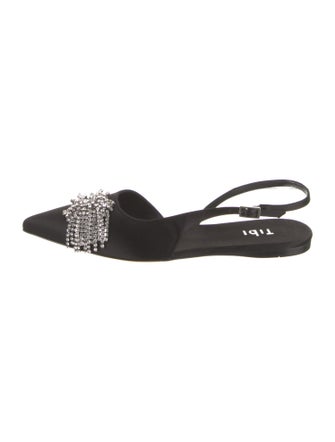 Tibi Satin Crystal Embellishments Slingback Flats