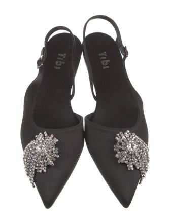 Tibi Satin Crystal Embellishments Slingback Flats