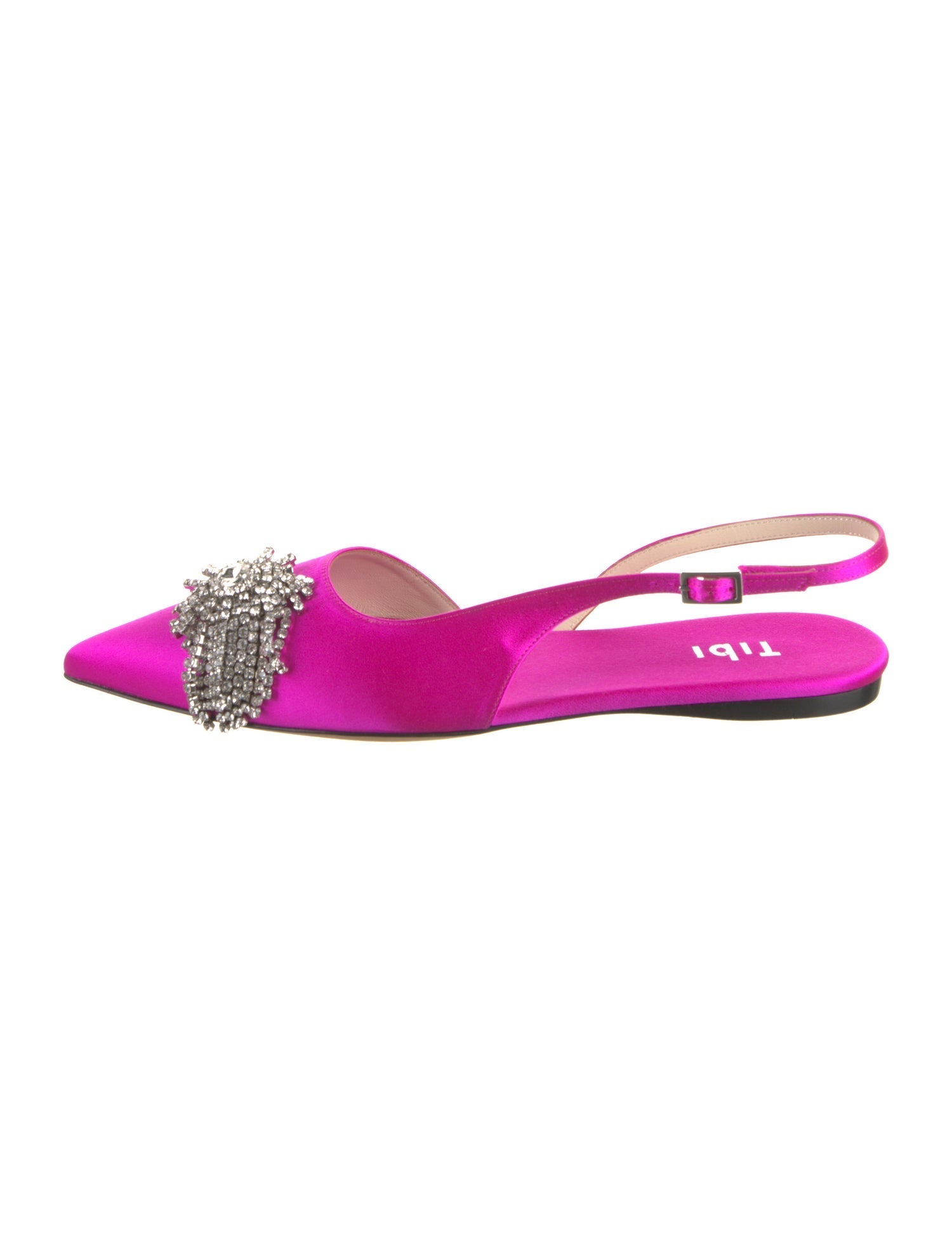 Tibi Satin Crystal Embellishments Slingback Flats
