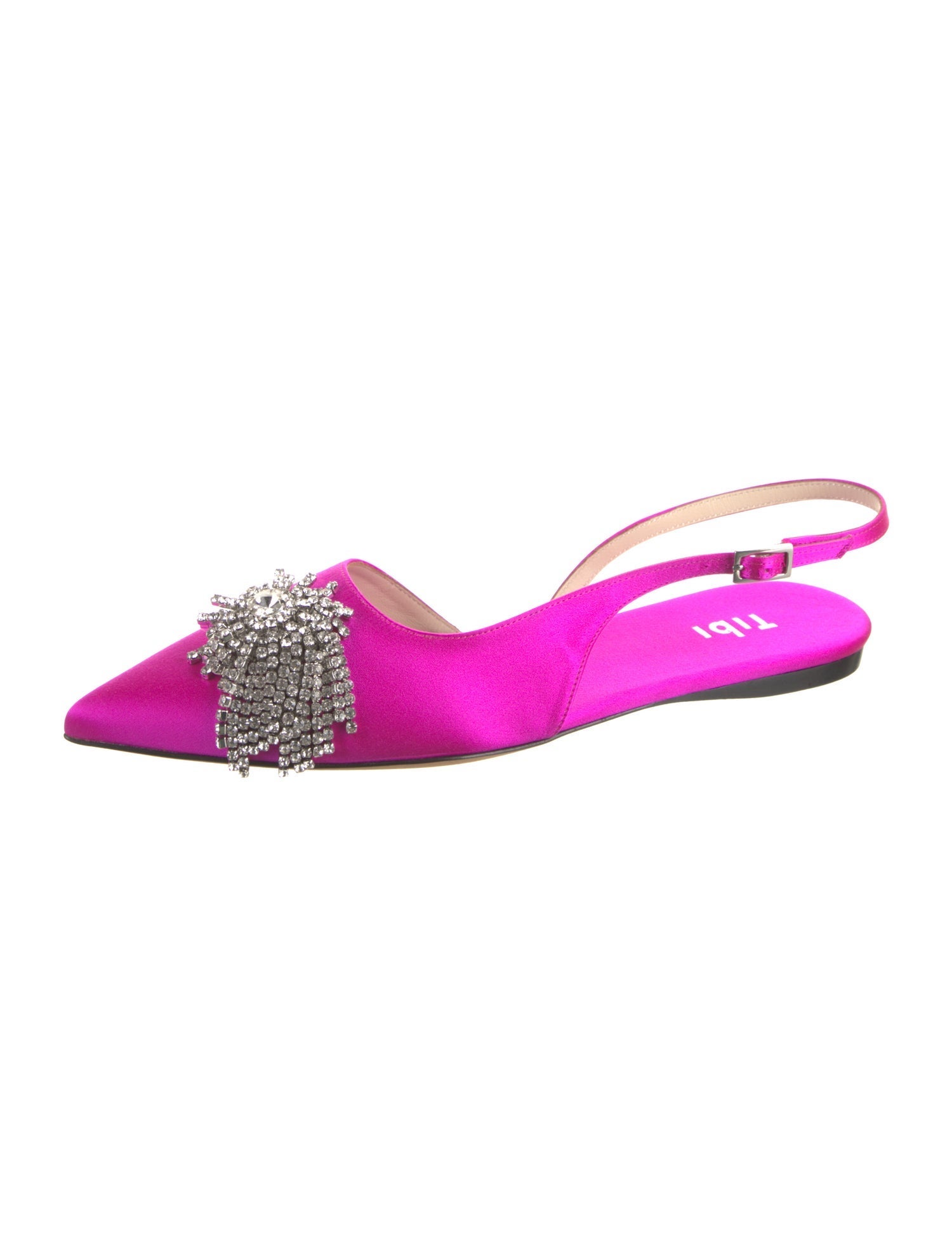 Tibi Satin Crystal Embellishments Slingback Flats