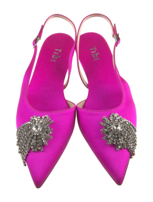 Tibi Satin Crystal Embellishments Slingback Flats