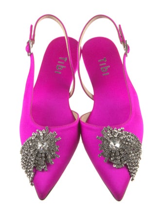 Tibi Satin Crystal Embellishments Slingback Flats