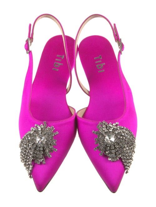 Tibi Satin Crystal Embellishments Slingback Flats