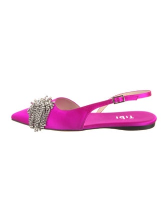 Tibi Satin Crystal Embellishments Slingback Flats