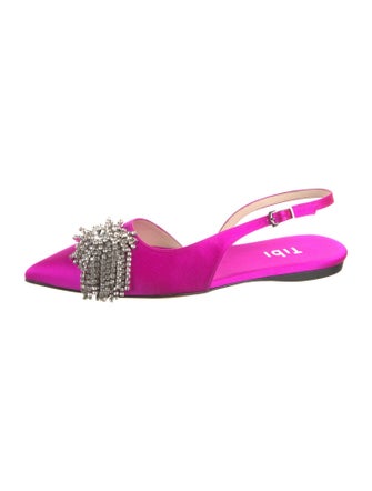 Tibi Satin Crystal Embellishments Slingback Flats