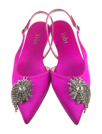 Tibi Satin Crystal Embellishments Slingback Flats