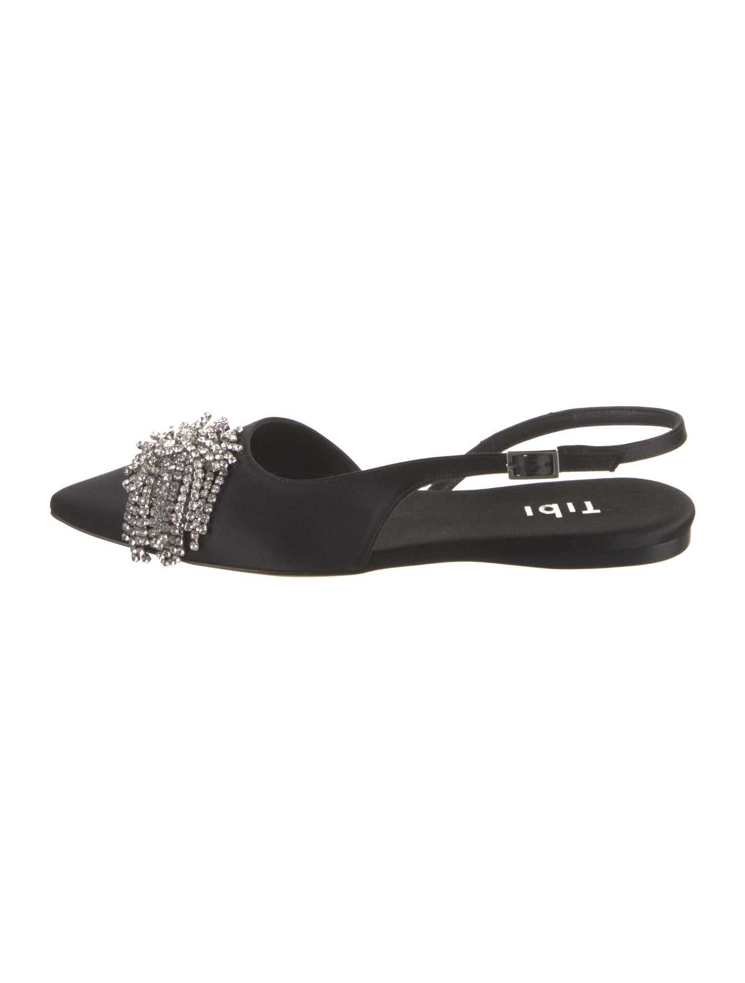 Tibi Satin Crystal Embellishments Slingback Flats