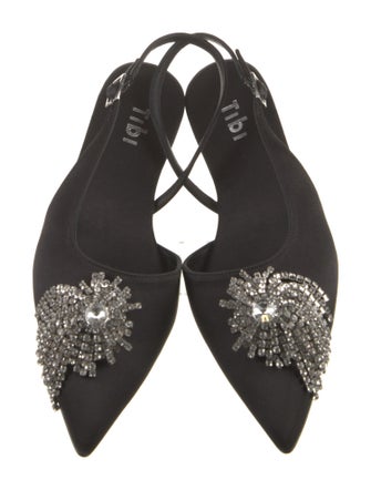 Tibi Satin Crystal Embellishments Slingback Flats