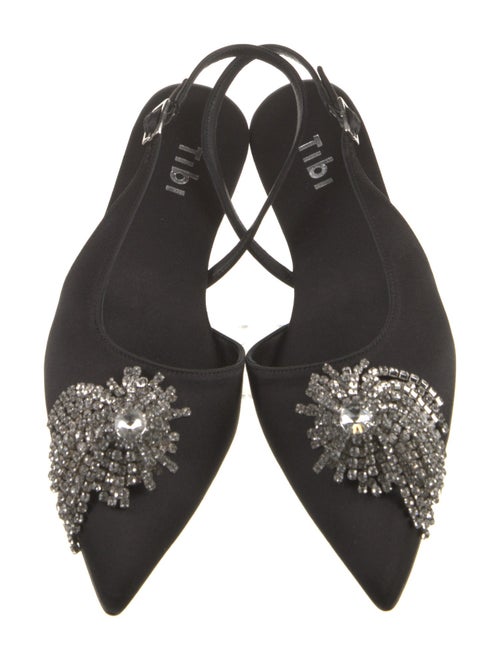 Tibi Satin Crystal Embellishments Slingback Flats