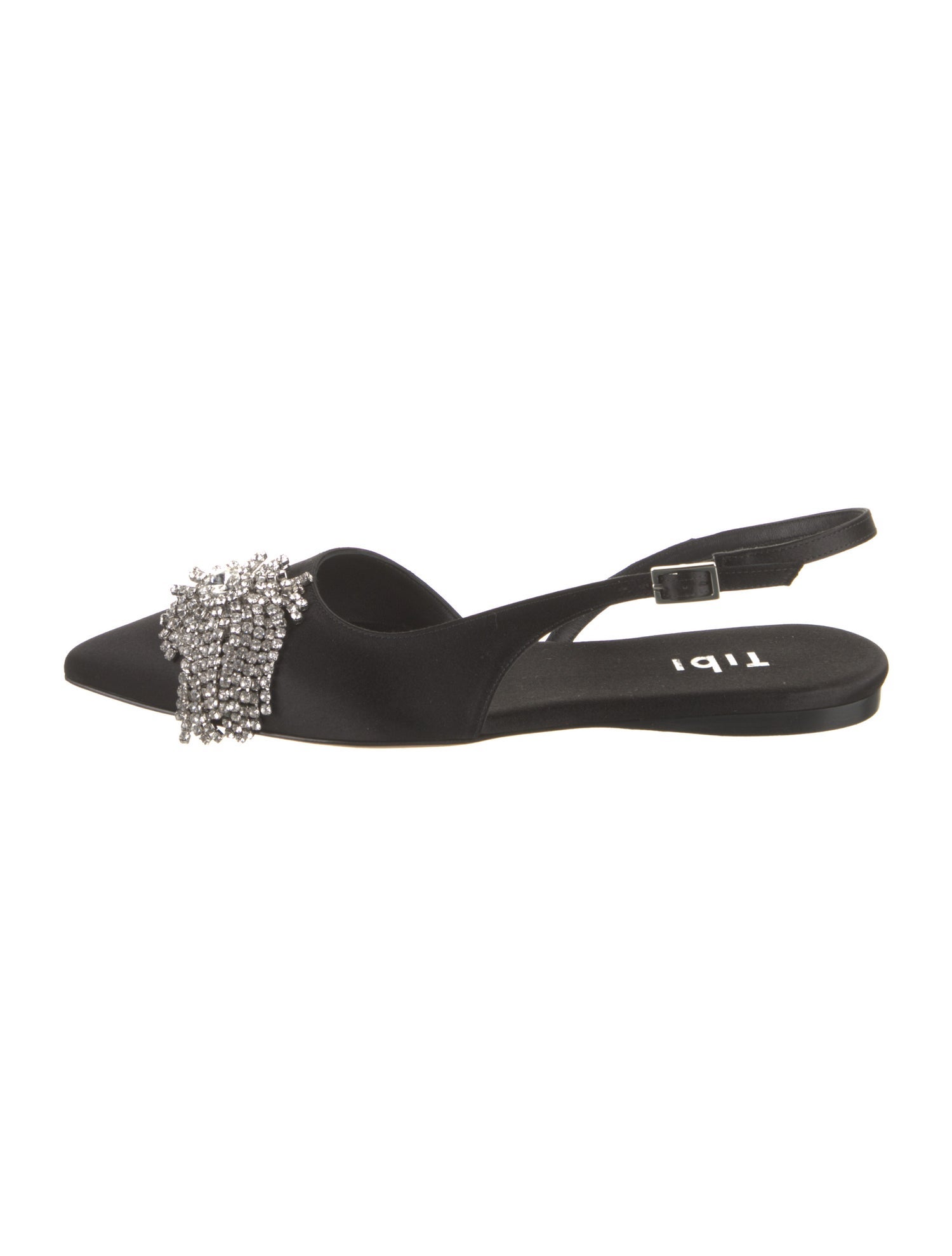 Tibi Satin Crystal Embellishments Slingback Flats