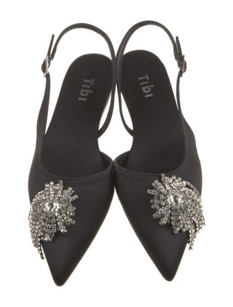 Tibi Satin Crystal Embellishments Slingback Flats