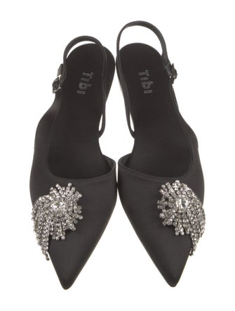 Tibi Satin Crystal Embellishments Slingback Flats