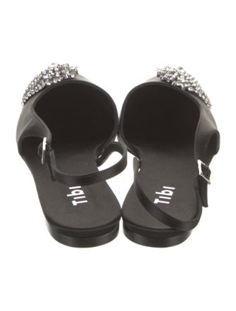 Tibi Satin Crystal Embellishments Slingback Flats