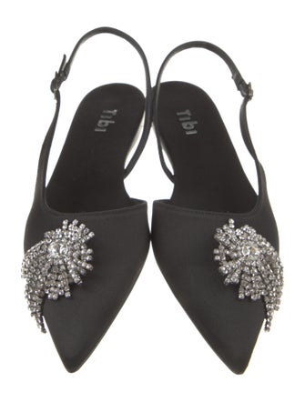 Tibi Satin Crystal Embellishments Slingback Flats