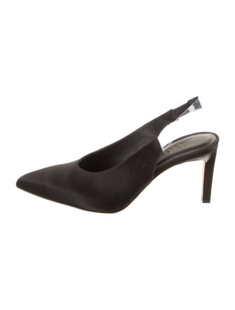 Tibi Satin Leather Trim Embellishment Slingback Pumps