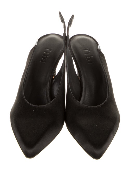 Tibi Satin Leather Trim Embellishment Slingback Pumps
