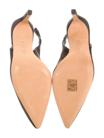 Tibi Satin Leather Trim Embellishment Slingback Pumps