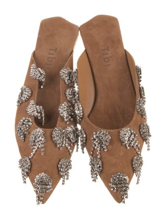 Tibi Suede Crystal Embellishments Mules