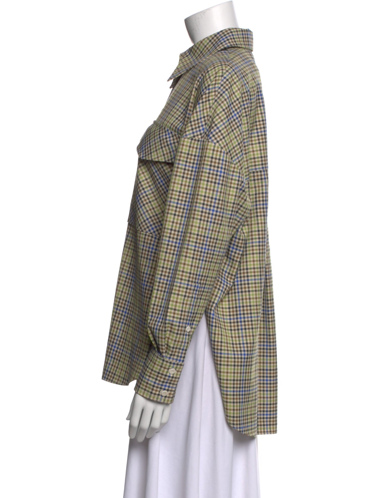 Tibi Plaid Print Long Sleeve Button-Up Top