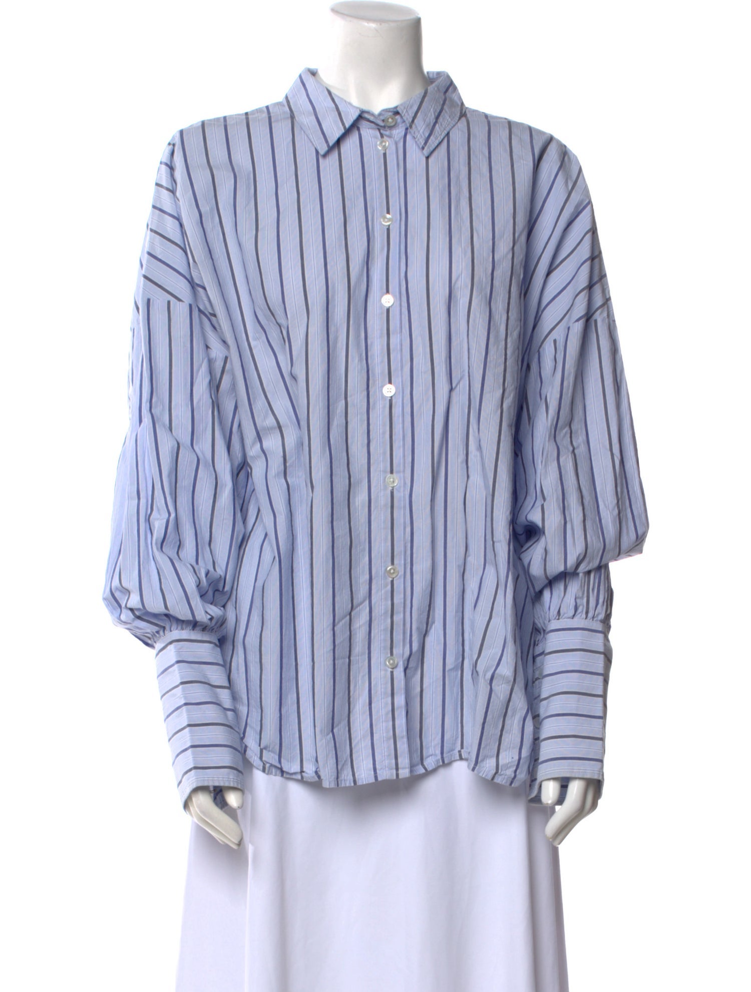 Tibi Striped Long Sleeve Button-Up Top