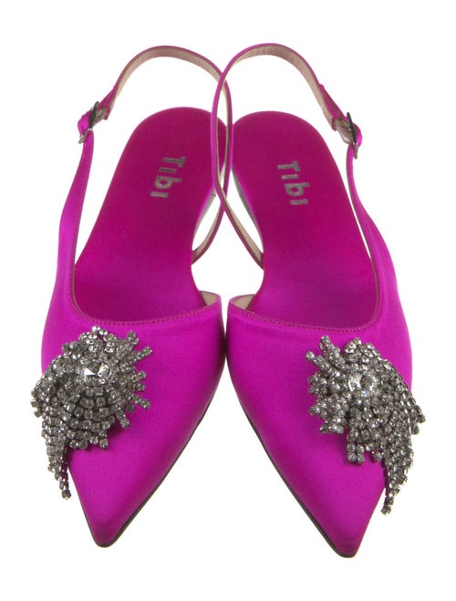 Tibi Satin Crystal Embellishments Slingback Flats