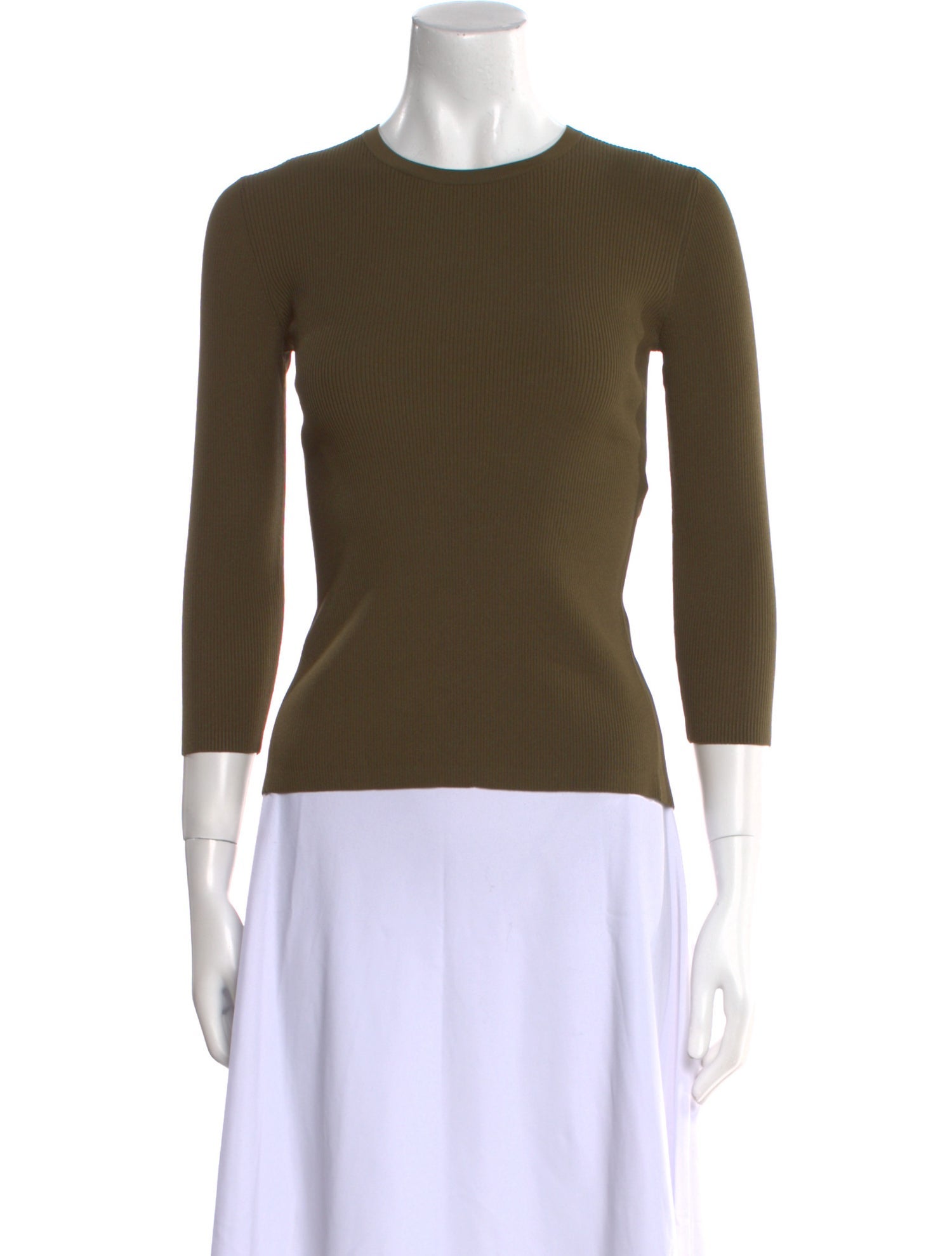 Tibi Crew Neck Three-Quarter Sleeve Top