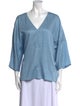 Tibi V-Neck Three-Quarter Sleeve Blouse