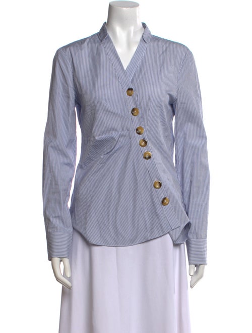 Tibi Striped Long Sleeve Button-Up Top