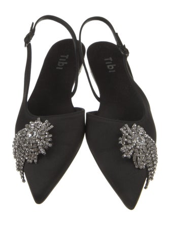 Tibi Satin Crystal Embellishments Slingback Flats