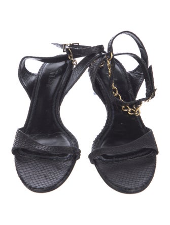 Tibi Snakeskin Chain-Link Accents Sandals